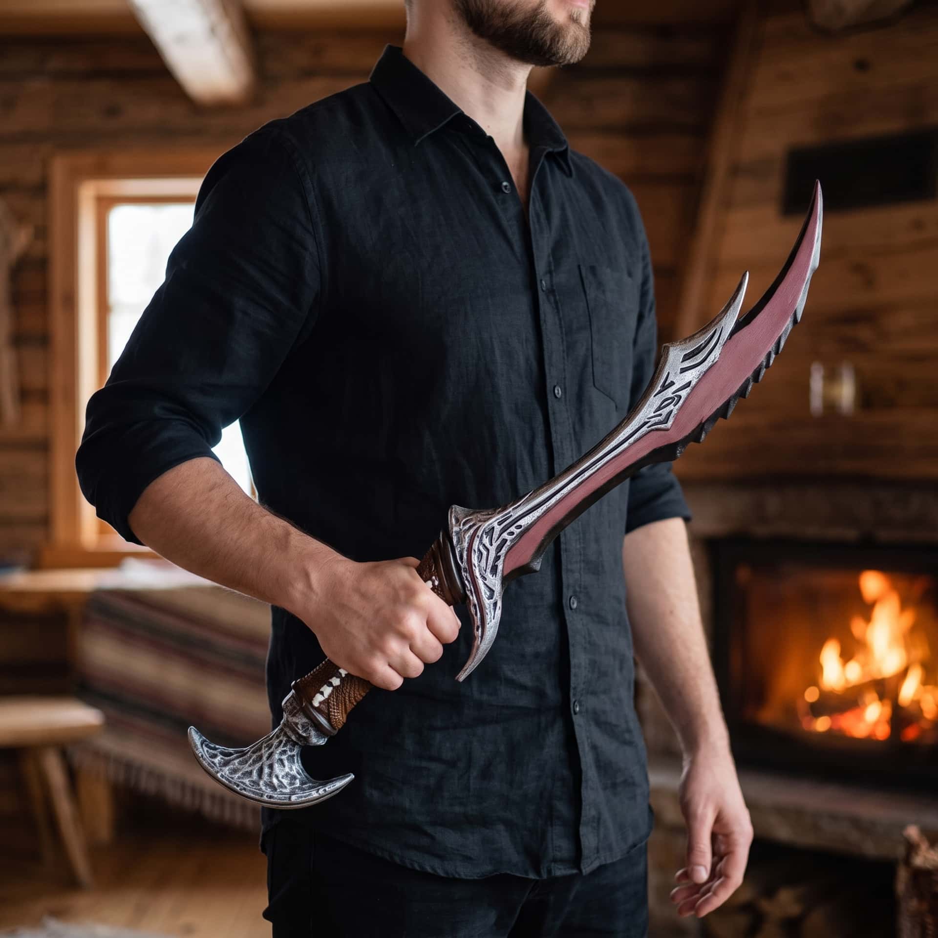 Épée Courbe Fantasy : Lame Dentelée, 47 cm, réplique tenue en main