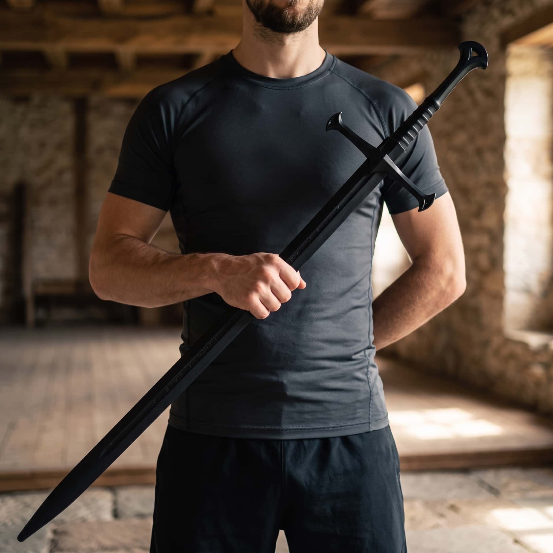 Épée Longue d'Entraînement en Polypropylène : Noire, 95 cm, épée d'entraînement tenue en main