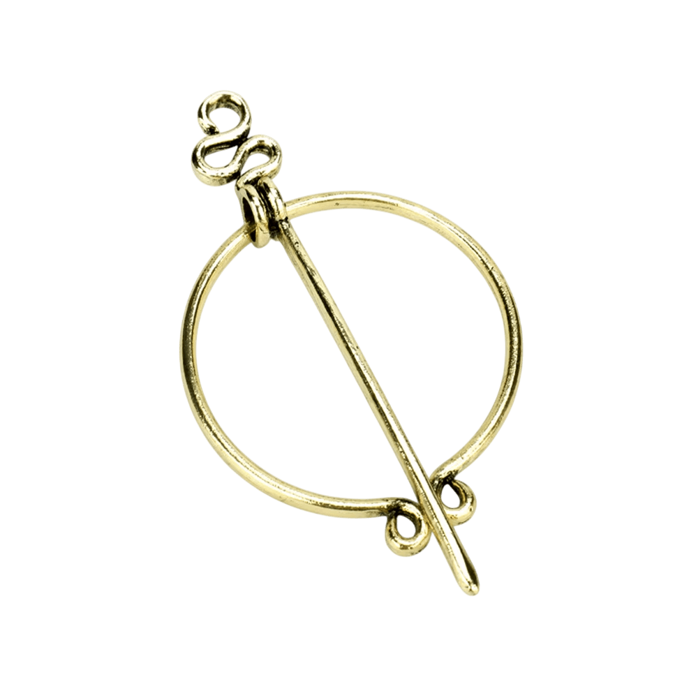 Fibule viking pénannulaire, anneau lisse à terminaisons en spirale, finition bronze