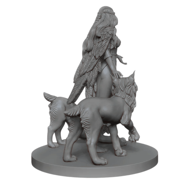 Figurine Freya aux loups résine 1/24 détail de la sculpture et des loups vue arrière
