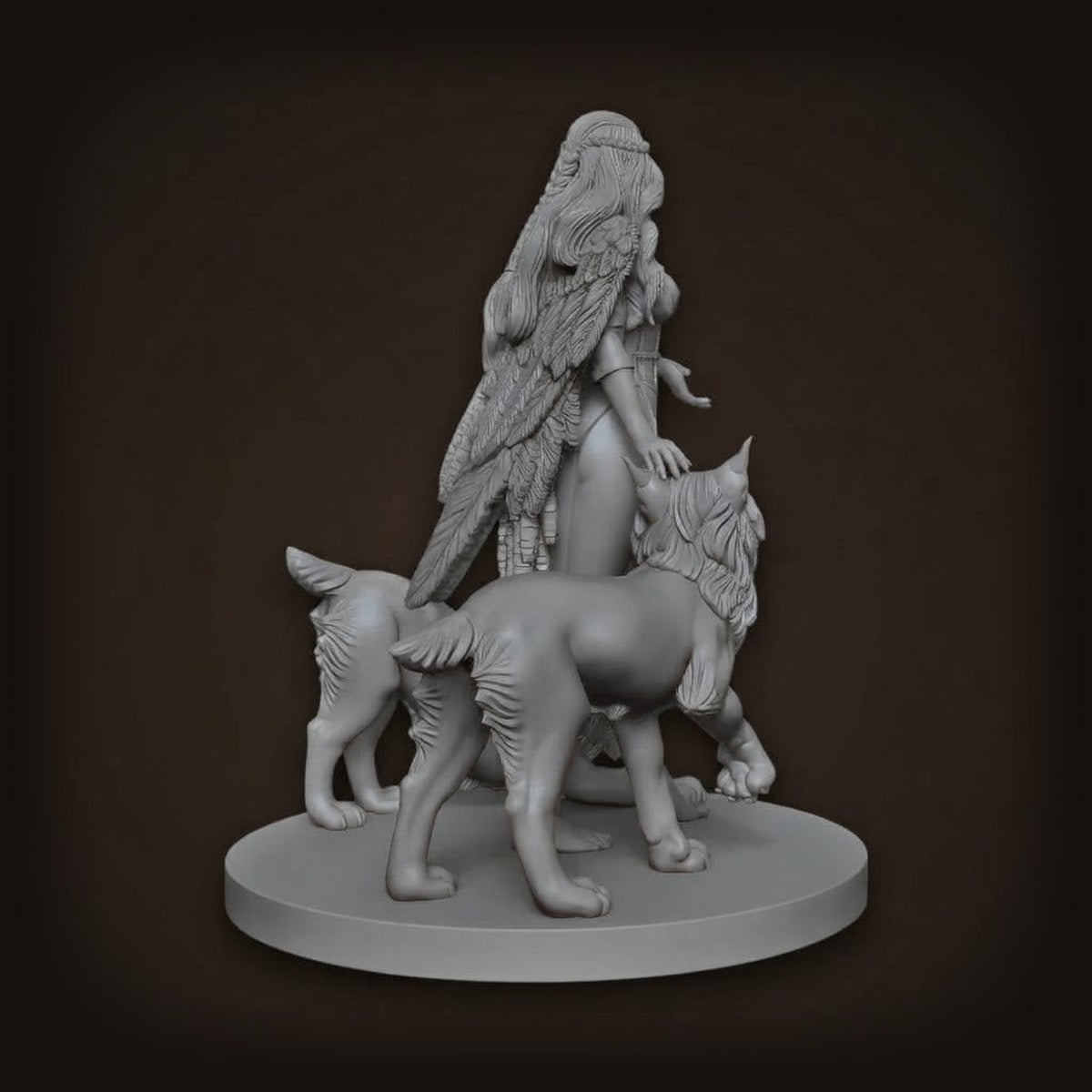 Figurine de la déesse Freya et ses deux lynx en résine non peinte, échelle 1/24, vue de dos