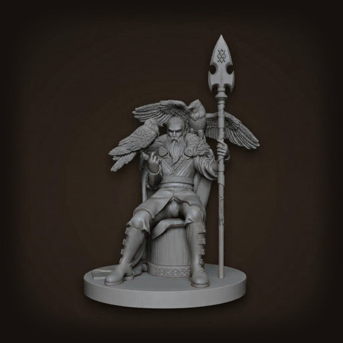 Figurine Odin Père de Tout assis sur son trône en résine 88mm - statue dieu nordique à peindre