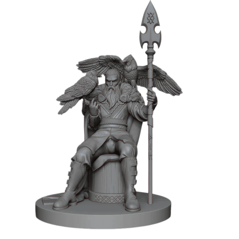 Figurine Odin Père de Tout assis sur son trône en résine 88mm - statue dieu nordique à peindre