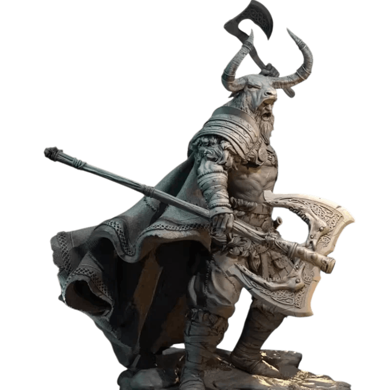 Figurine viking guerrier résine 1/24 détail de l'armure et des armes vue de profil