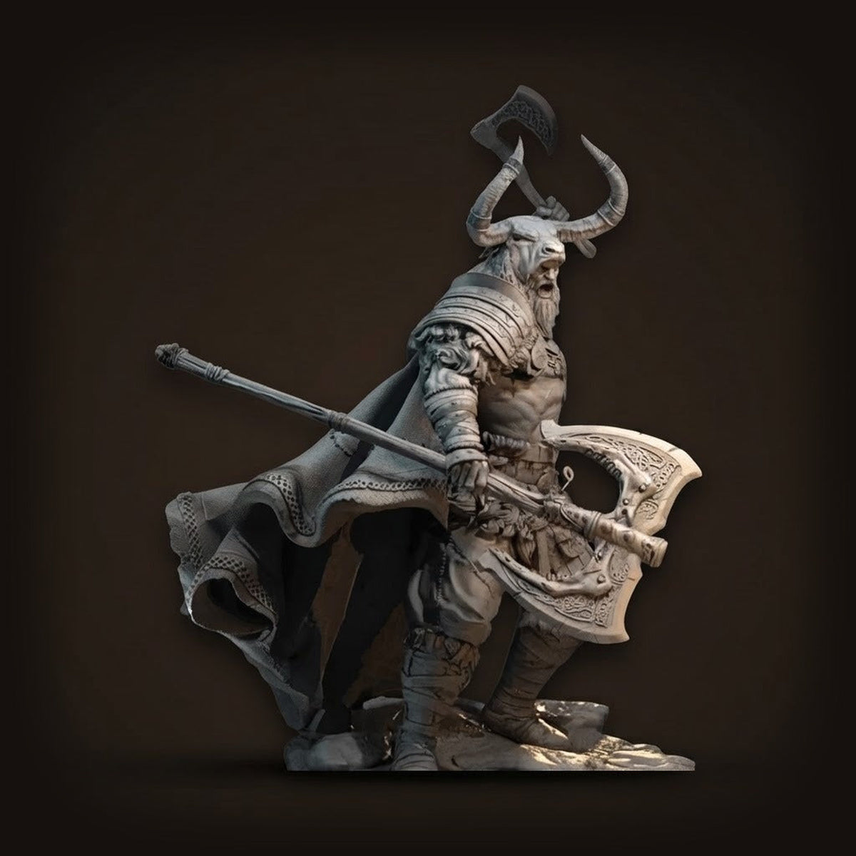 Figurine viking guerrier résine 1/24 détail de l'armure et des armes vue de profil