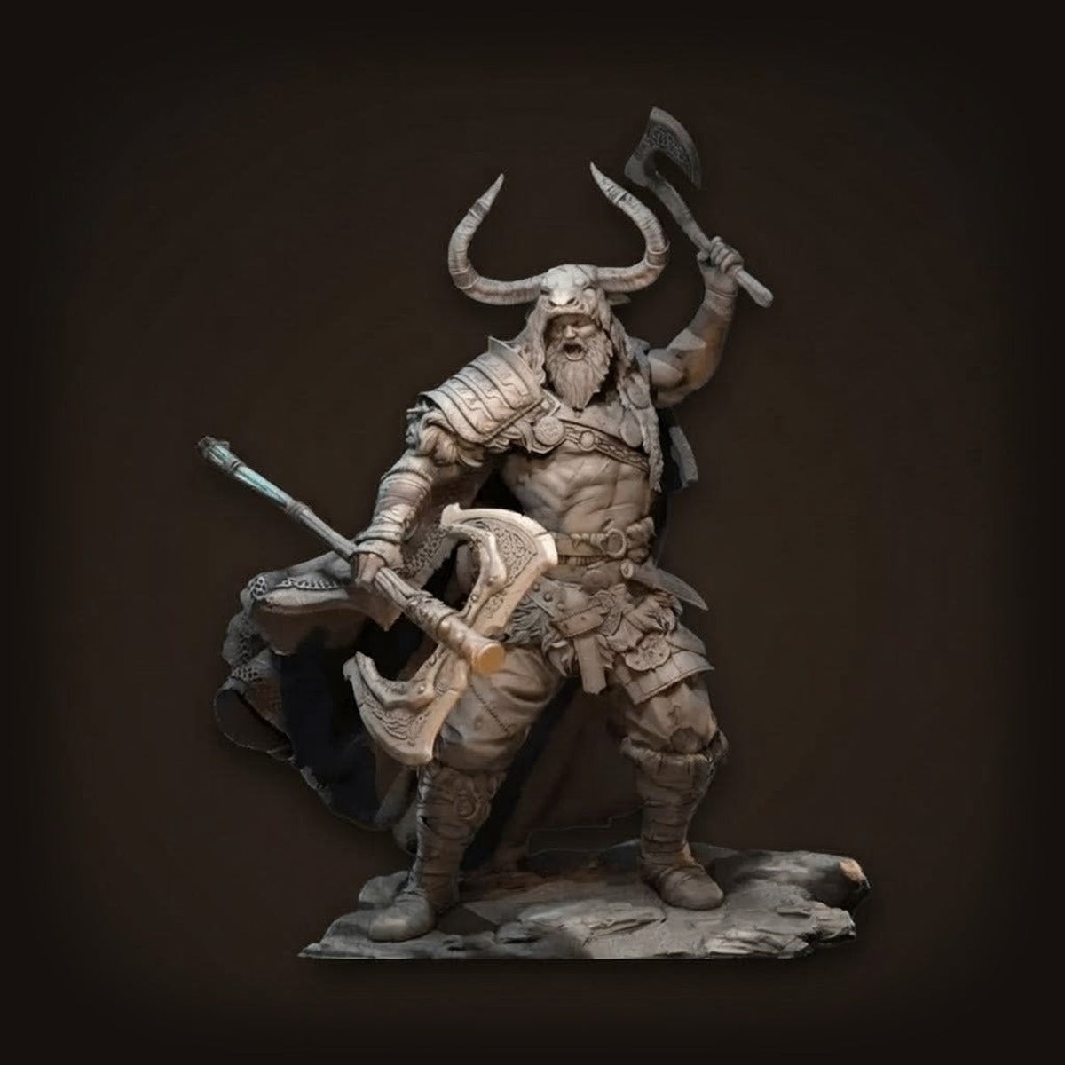Figurine viking guerrier dieu de la guerre en résine grise non peinte vue de face échelle 1/24