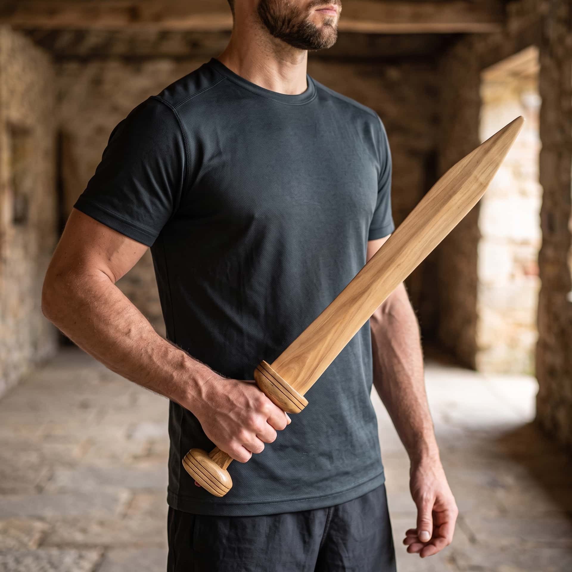 Glaive Romain d'Entraînement : Bois Massif, 70 cm, épée d'entraînement tenue en main