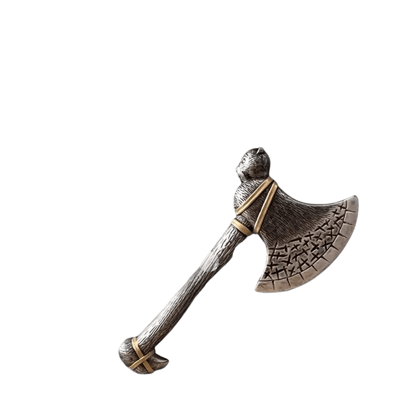 Hache Viking Tête de Loup : Lame Runique, 50 cm, vue de détail sur fond blanc