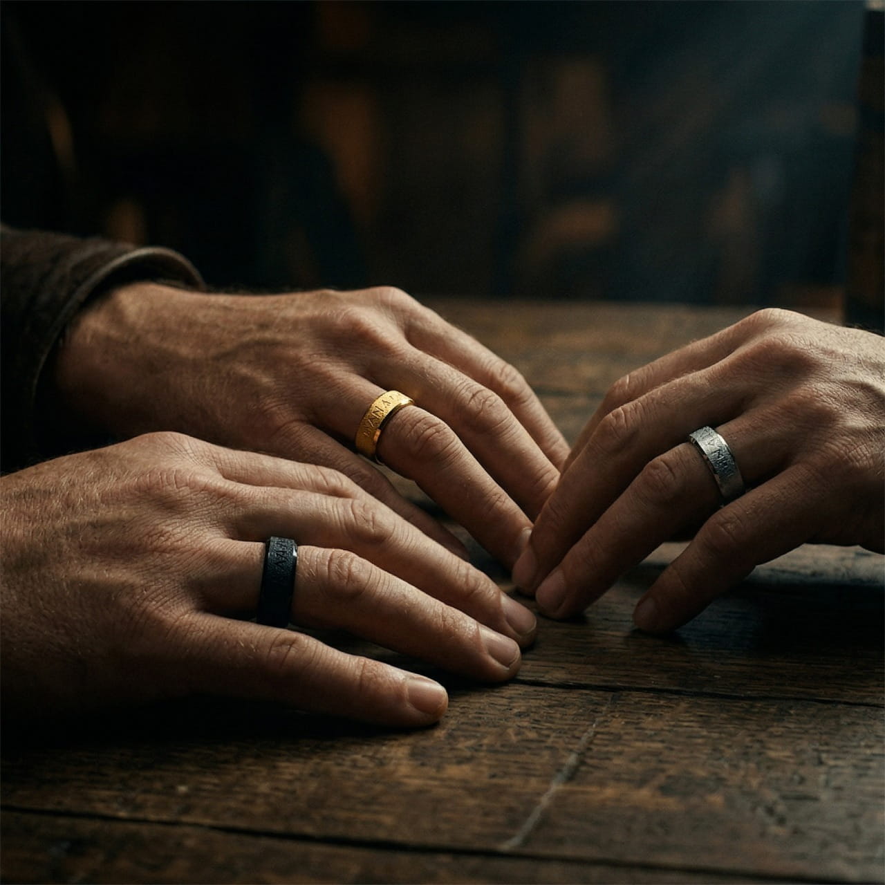 Trio bagues viking runes Odin noeud celtique argent or noir acier inoxydable