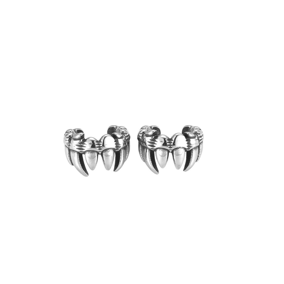 Manchettes d'oreille en acier inoxydable en forme de mâchoire, quatre canines saillantes