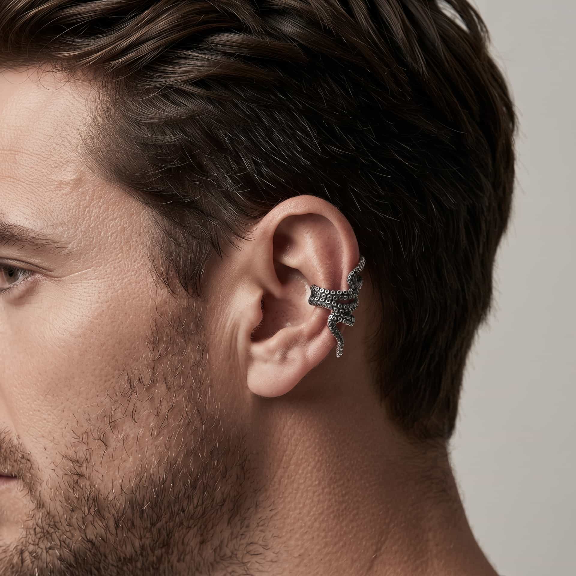 Manchette d'oreille tentacule en acier pincée sur le cartilage, sans perçage