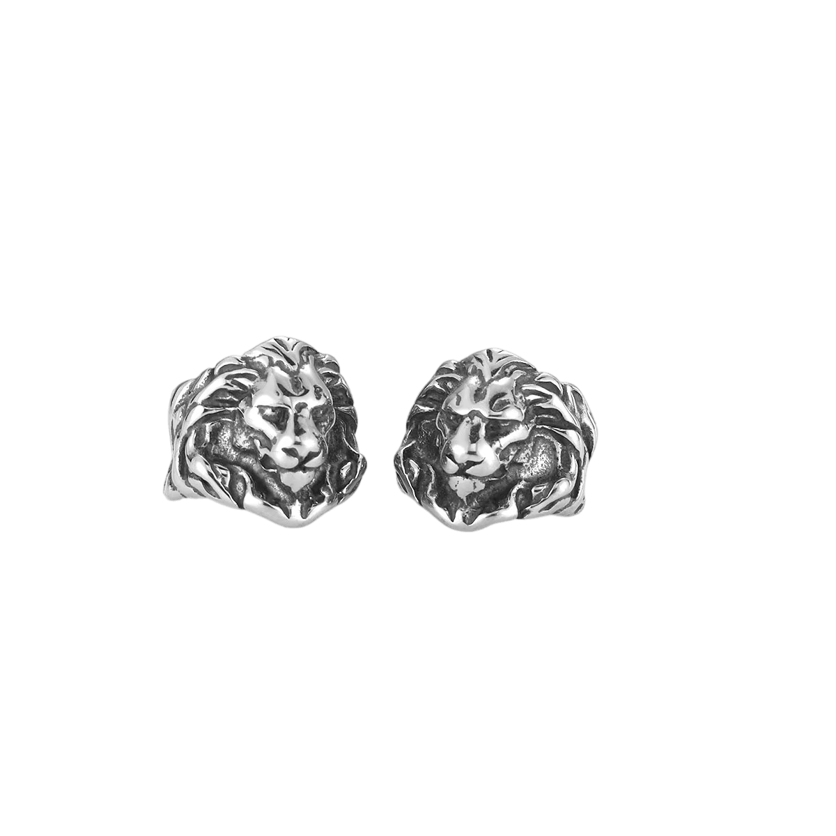 Manchettes d'oreille tête de lion en acier inoxydable, crinière sculptée mèche par mèche autour du mufle
