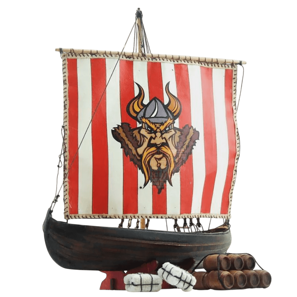 Détail du gréement et de la structure intérieure d'un navire viking en bois à l'échelle 1/72, objet de décoration viking idéal pour collectionneur.
