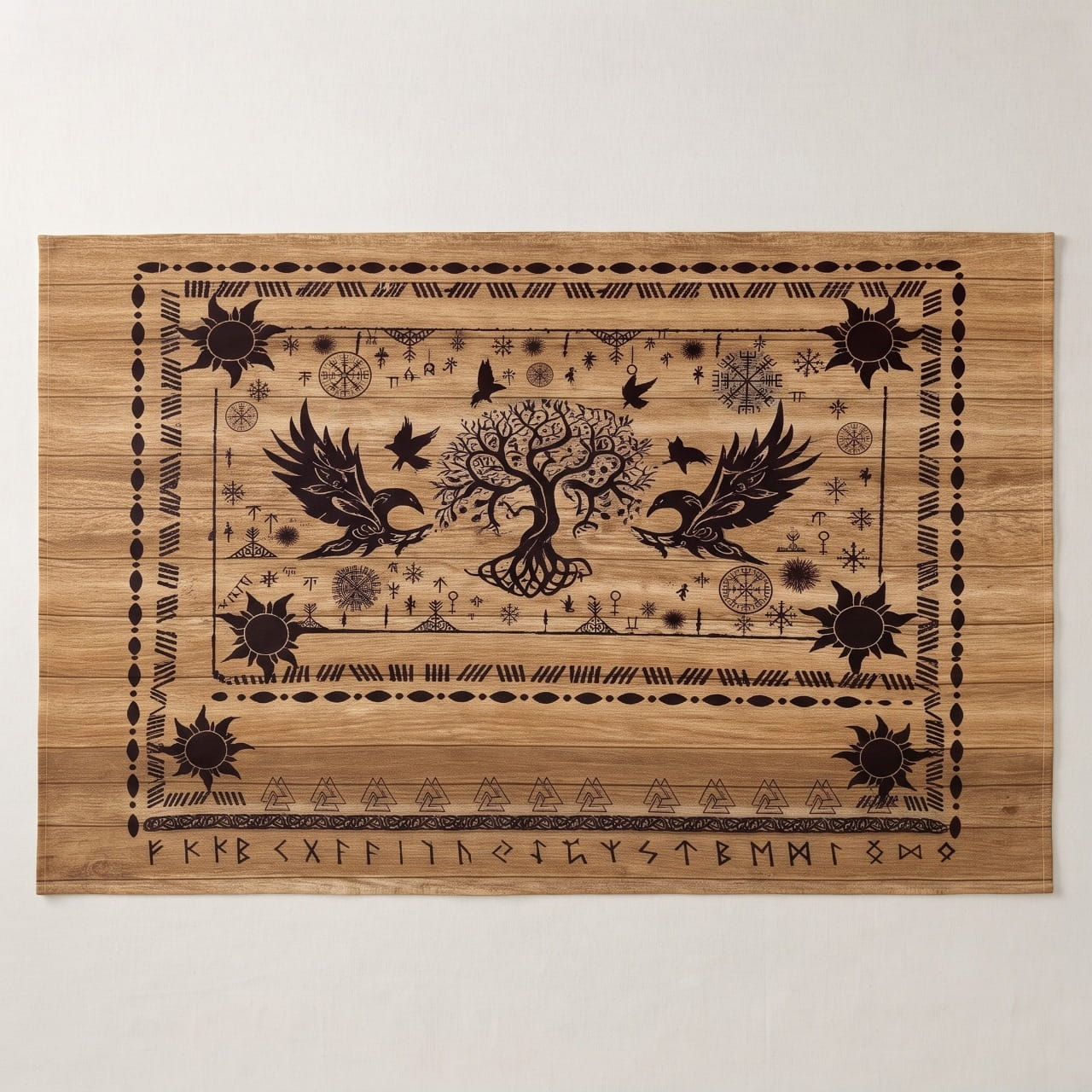 Nappe Viking Yggdrasil & Corbeaux — Effet Bois Clair