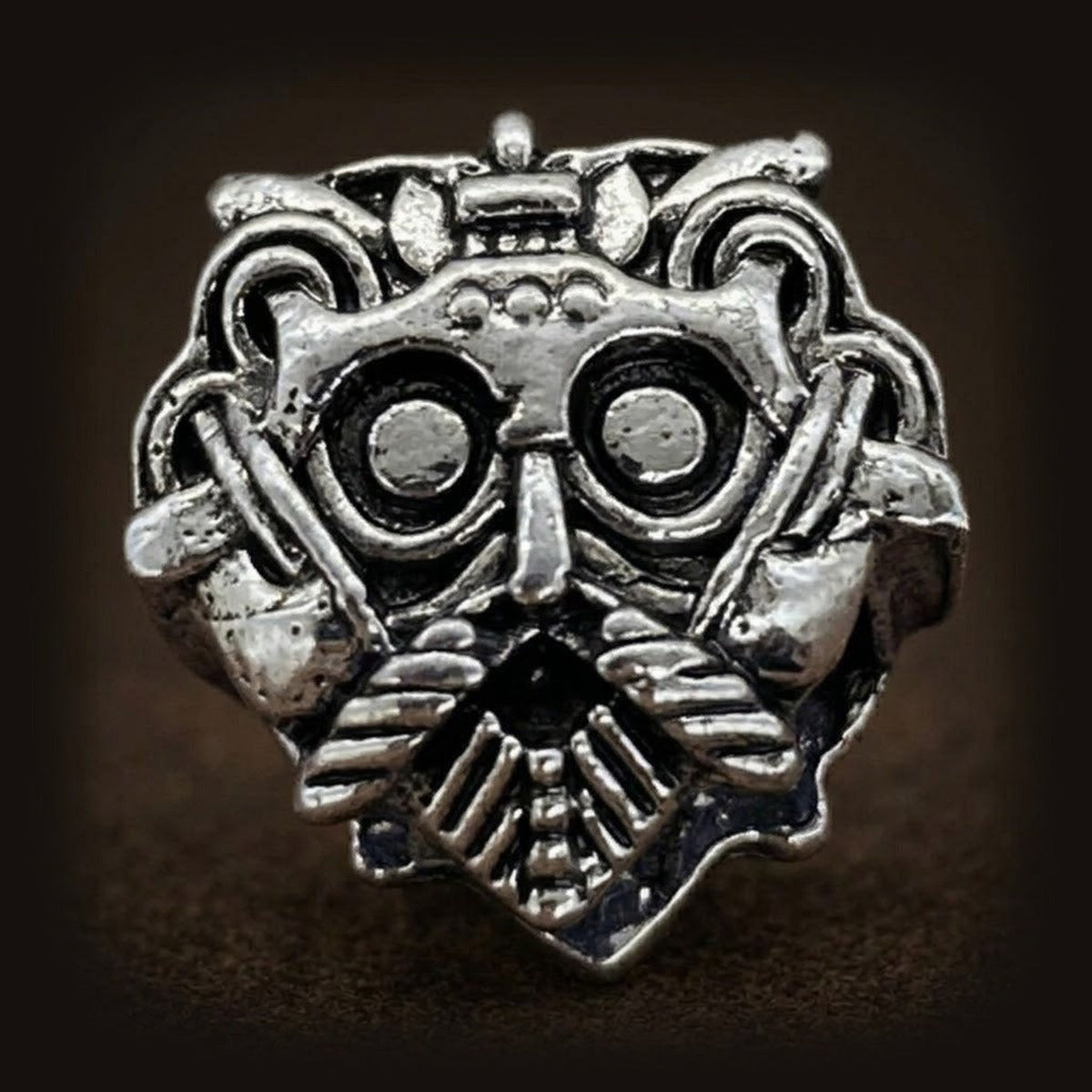 Perle viking en forme de masque, en alliage argent vieilli, masque barbu en relief