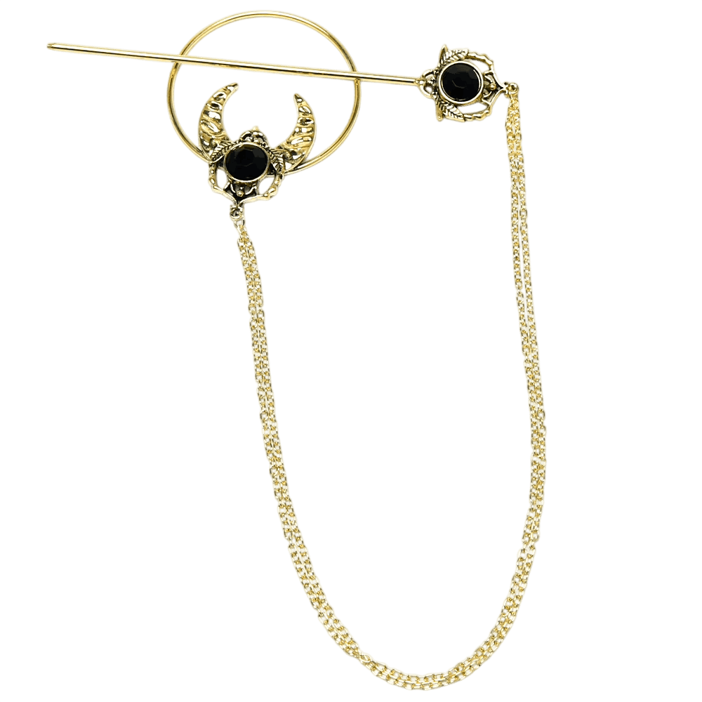 Pique à Cheveux Viking Lune et Chaînette, finition doré