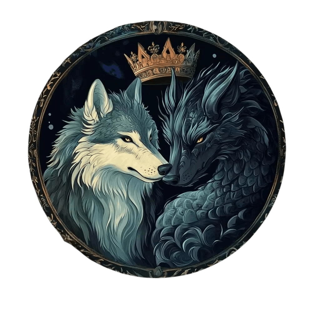 Plaque Murale Loup Blanc & Dragon Couronnés — Aluminium 2D 20 cm - vue 2