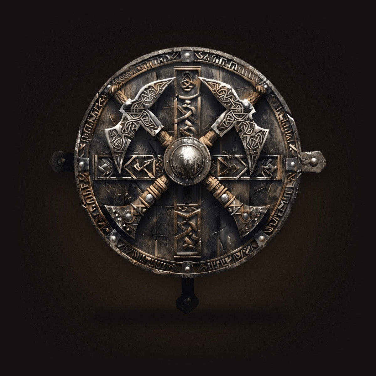 Plaque Murale Viking Bouclier aux Quatre Haches — Aluminium 2D 20 cm
