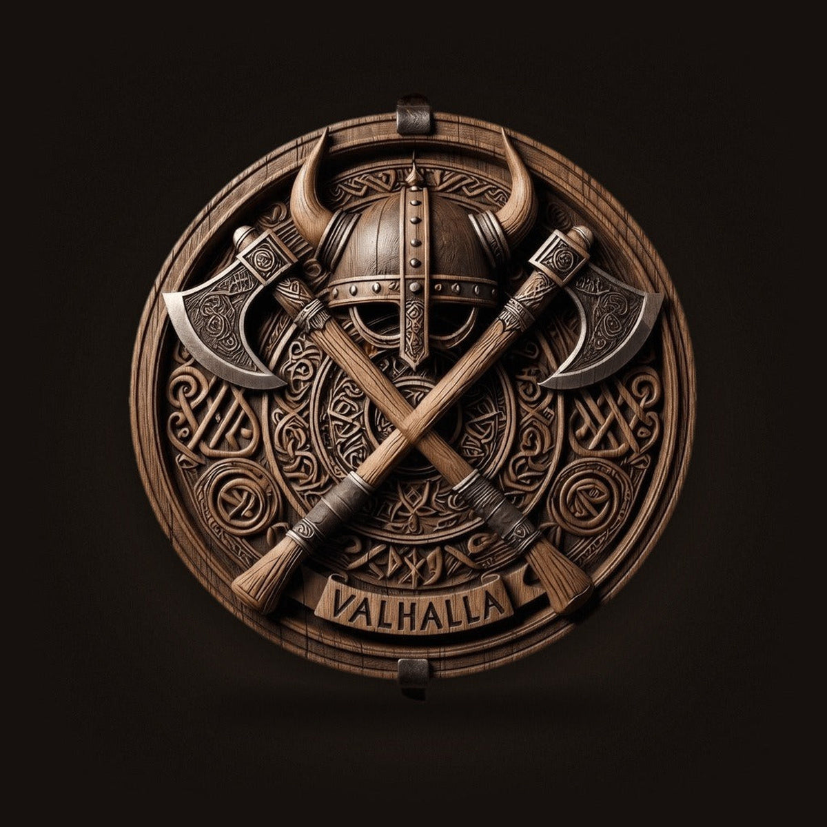 Plaque Murale Viking Casque & Haches « Valhalla » — Aluminium 2D 20 cm