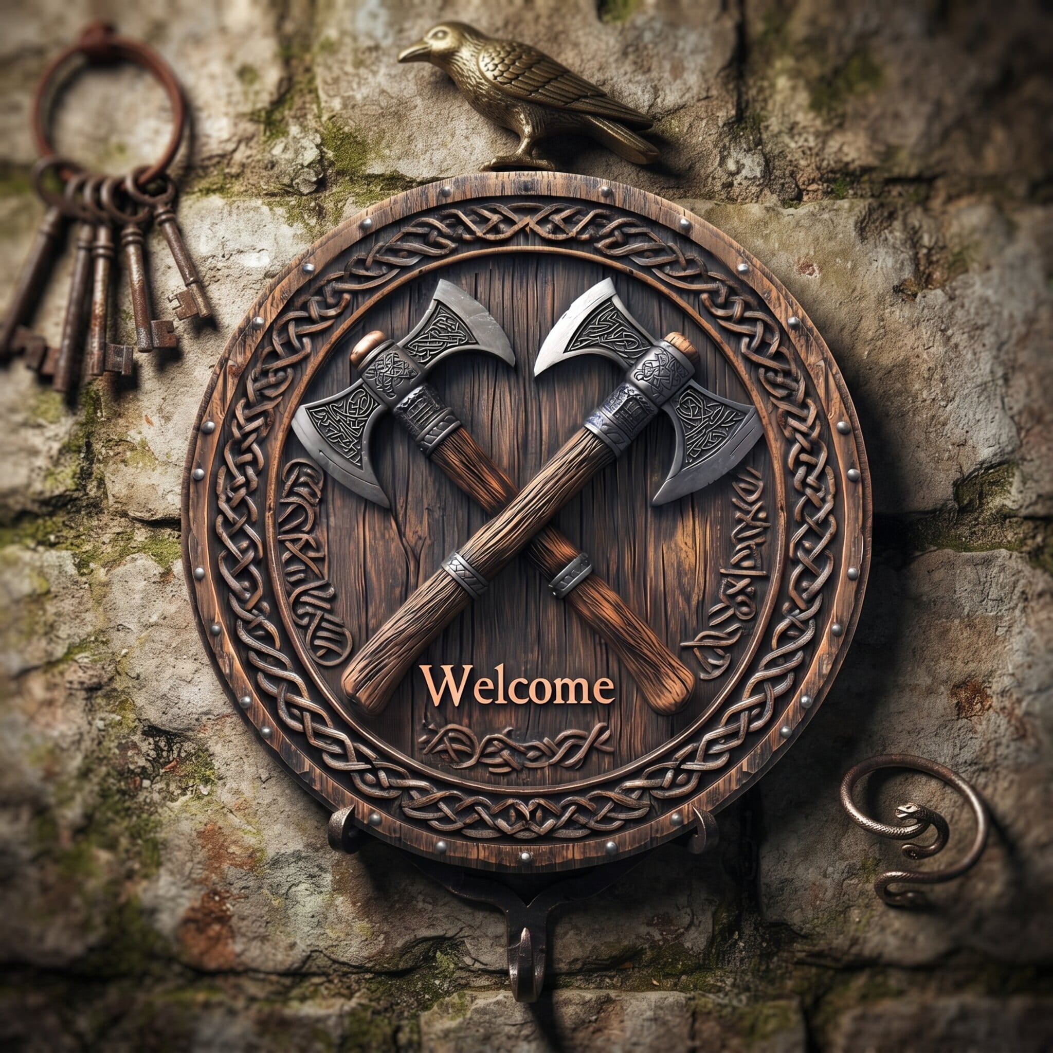 Plaque Murale Viking Haches & Entrelacs Celtiques — Aluminium 2D 20 cm
