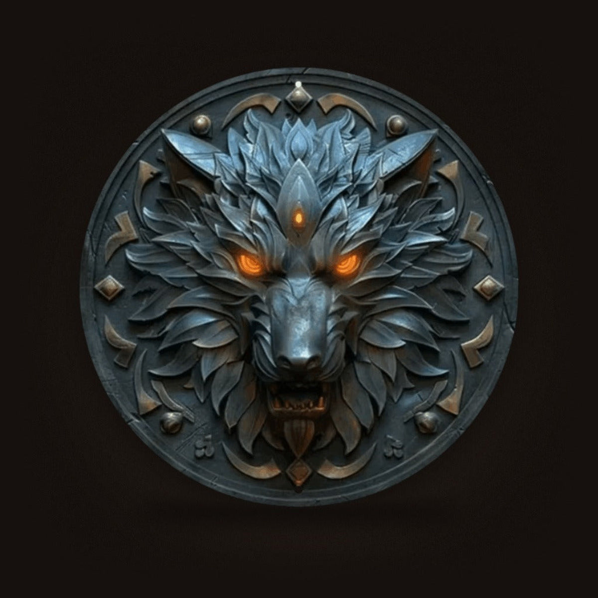 Plaque Murale Viking Loup Fenrir aux Yeux de Braise — Aluminium 2D 20 cm