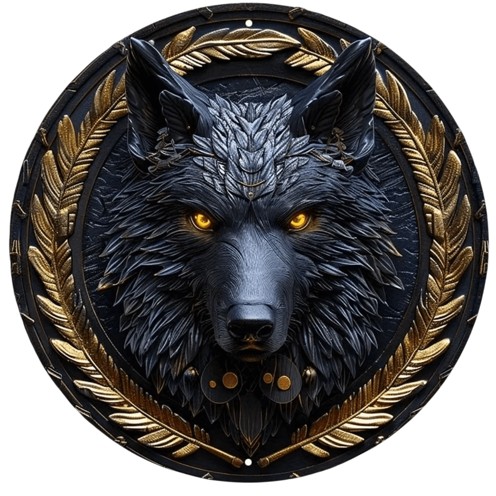 Plaque Murale Viking Loup Noir & Laurier Doré — Aluminium 2D 20 cm - vue 2