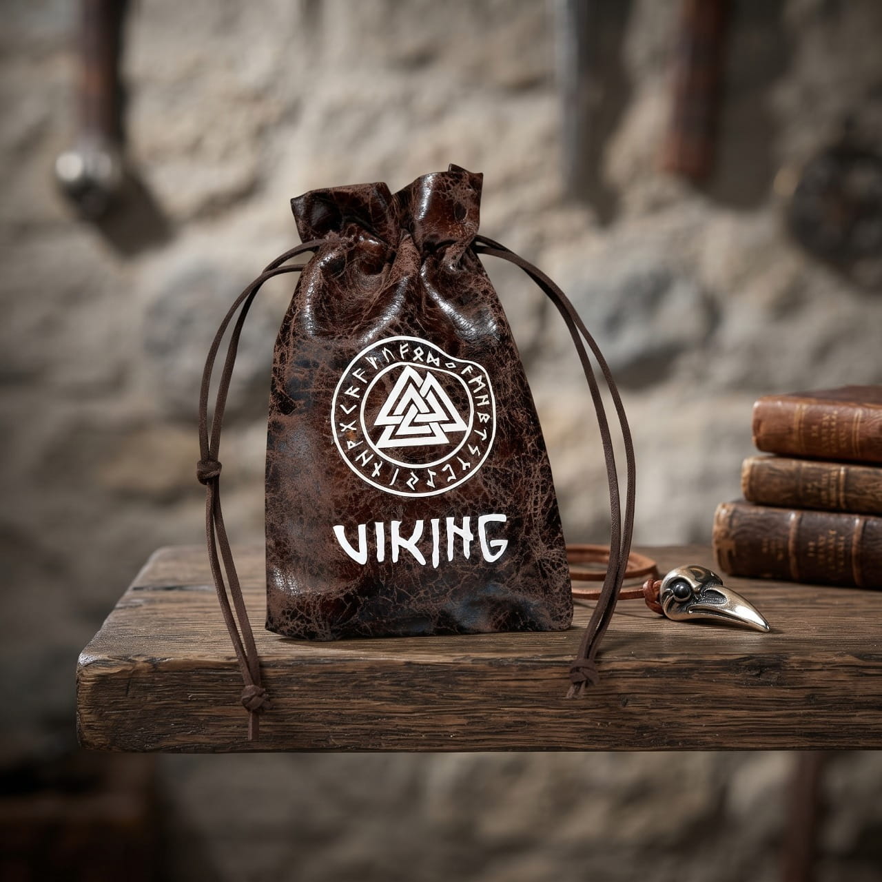 Pochette Cadeau Viking Cuir Luxe pour Bijoux — en situation