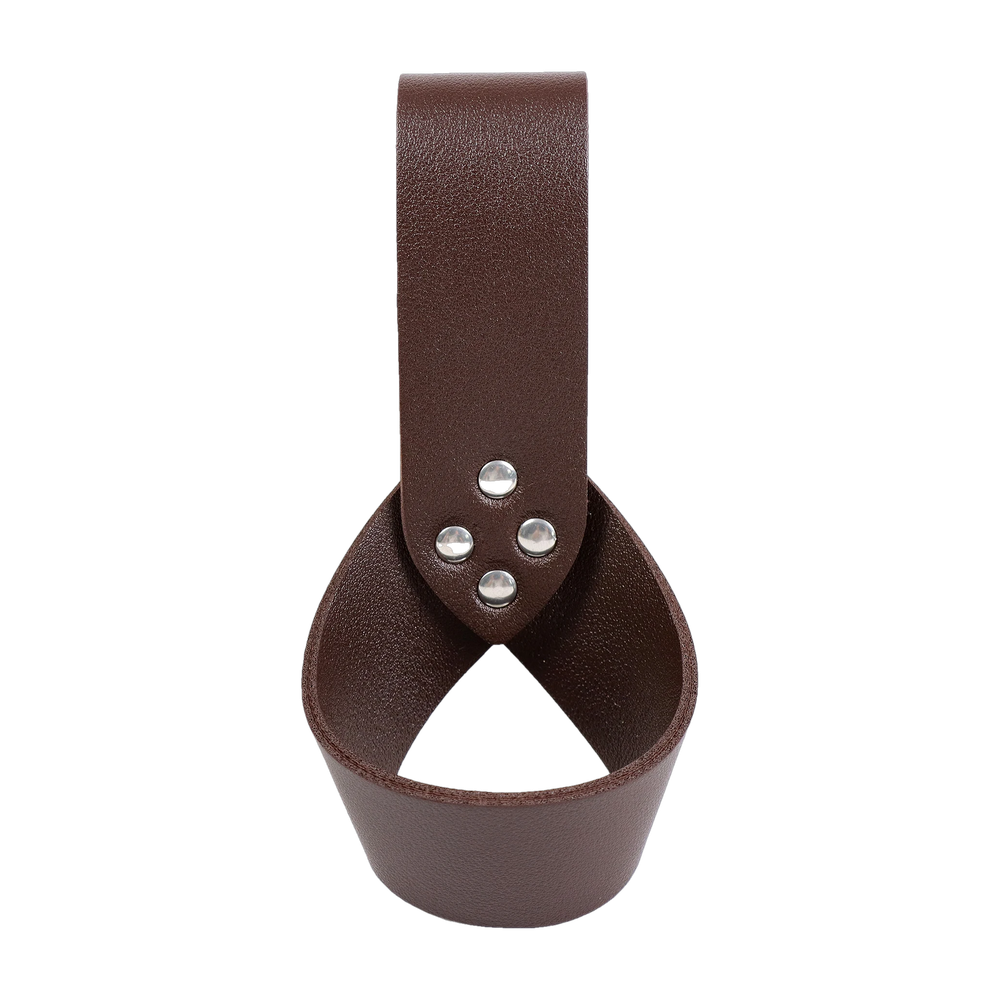 Brown faux leather sword frog, riveted loop that slides onto a belt