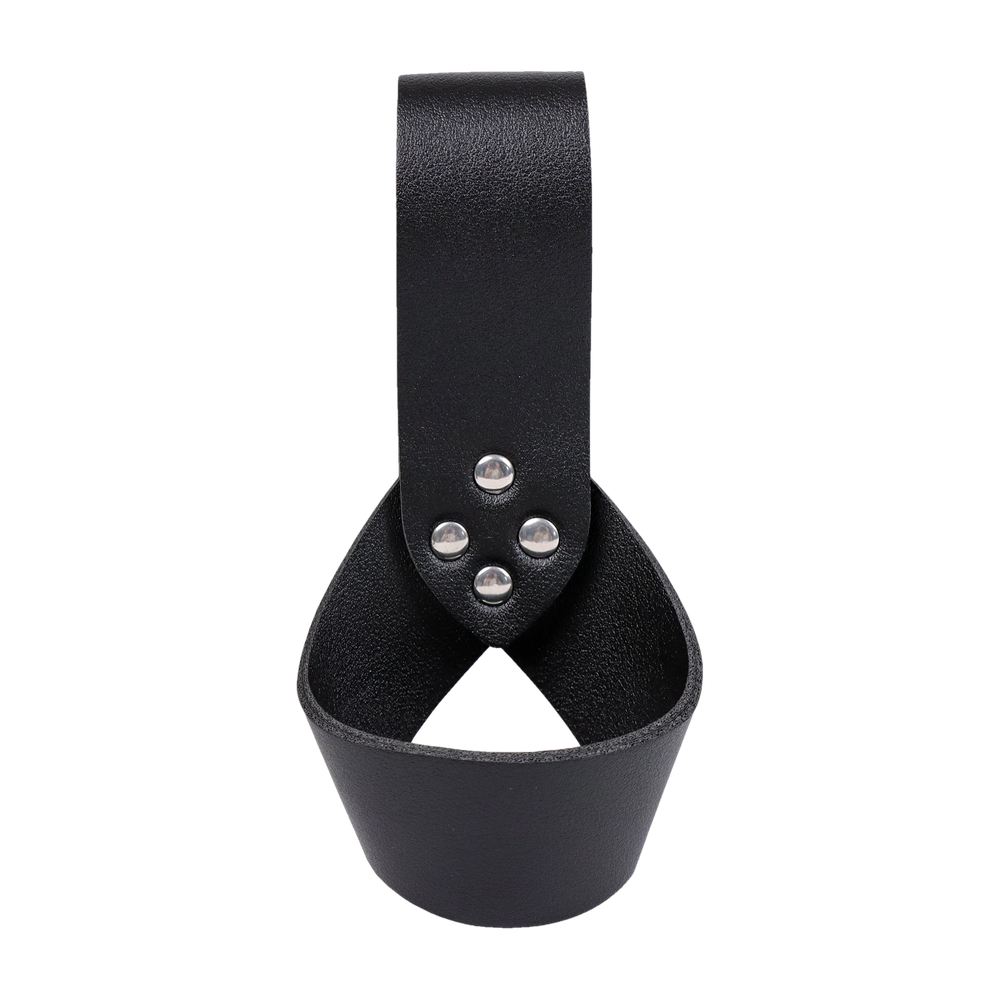Black faux leather sword frog, riveted loop that slides onto a belt