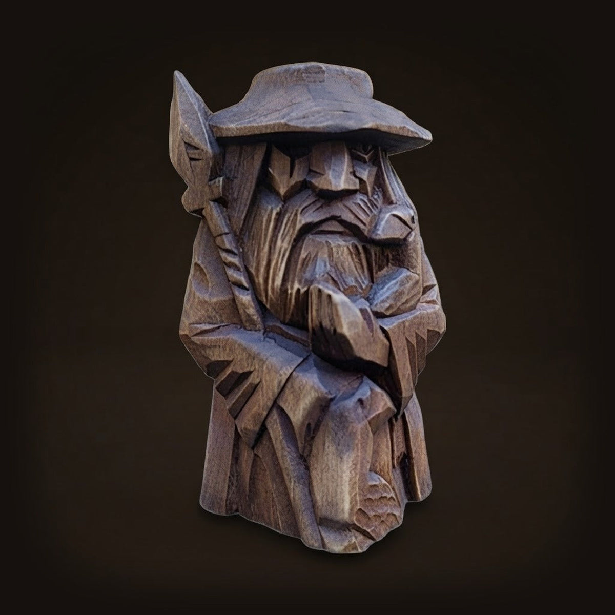 Statue viking d'Odin au chapeau et à la lance, en résine façon bois sculpté