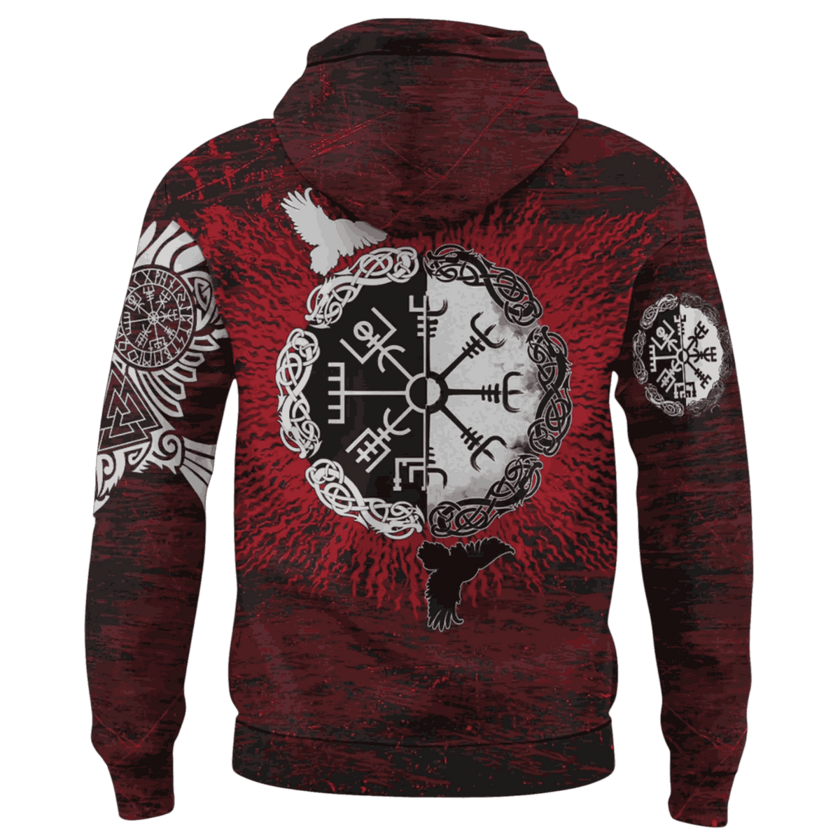 Sweat Viking Zippé Vegvísir et Ægishjálmur Rouge, dos