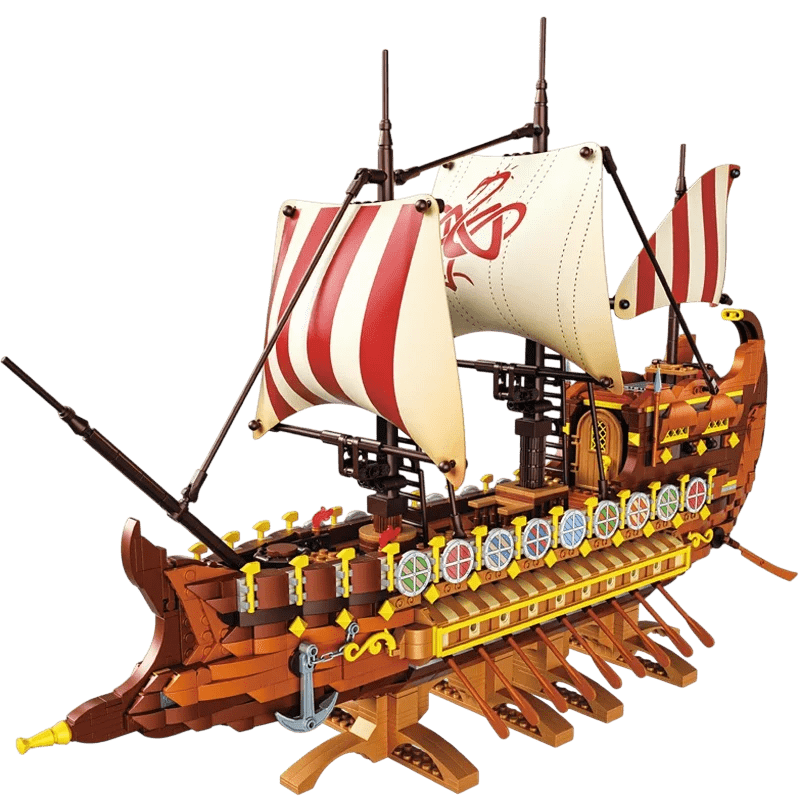 Grand vaisseau viking en blocs de construction de 2073 pièces, objet de décoration viking imposant pour bureau.